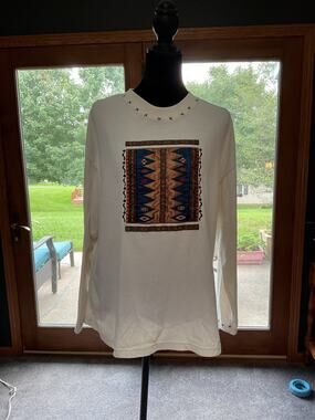 Vntge Pasta Aztec Southwestern Sweater M Embroidered Geometric Cross Stitch Top